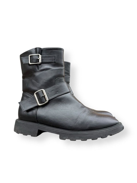 JustFab Shoes - JustFab Black Moto Boots Size 9.5 Double Buckle Biker Style Faux Leather